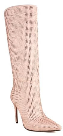 GZHMMAN Strass Stivali Alti al Ginocchio Stivali da Donna Punta Appuntita Tacchi Sottili Stivali Alti Tacco Alto Cerniera Laterale Alto 11 Cm,Pink,42