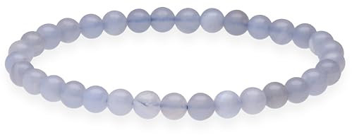 Lebensquelle Plus Kugelarmband | Perlen Armband 6 mm | Hochwertiges Edelsteinarmband | Natur Stein Edelsteinarmband dehnbar (Chalcedon, blau)