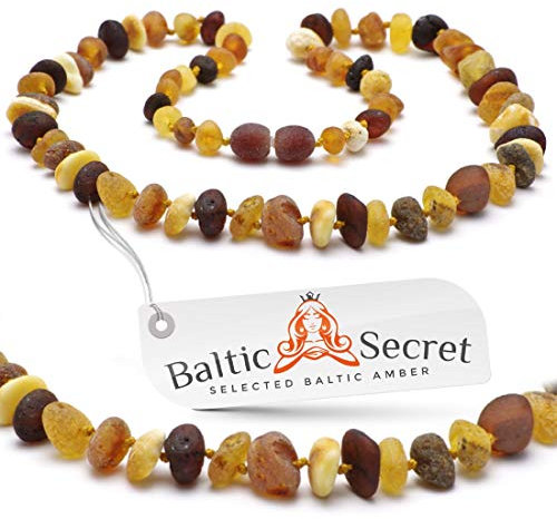 Bernsteinkette, handgefertigte Perlen-Halskette, echter Stein, roher baltischer Bernstein, Geschenk-Set für Männer, Mutter, Damen, Bernstein kette von Baltic Secret (BUNT, 42 CM)