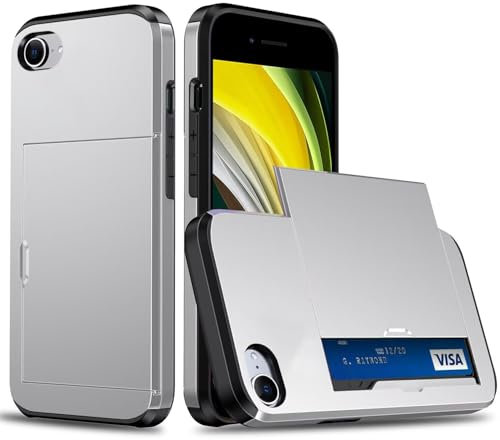 Belzsxy Coque Portefeuille pour iPhone 6/iPhone 6s avec Porte-Cartes, Étui de Protection Téléphone Double Couche Antichoc, Fente Cachée Coulissante,Antichoc TPU+PC Housse Portefeuille(Couleur Argent)