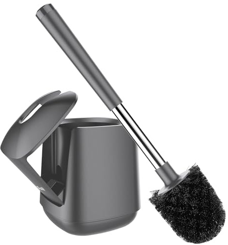 SetSail Toilet Brush and Holder, Self Closing Lid Toilet Bowl Brushes Holder and Extra Long Handle Ventilated Toilet Brush Set for Bathroom Cleaning, Nylon Bristles, Grey