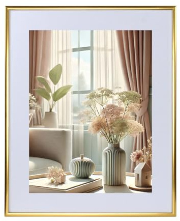 KM FOTO New Lifestyle Kunststoff Bilderrahmen mit Passepartout & Klarglas Hoch- & Querformat: Farbe: Gold | Format: 40x50