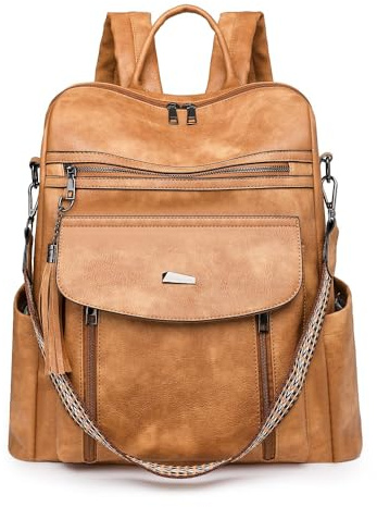 YALIZHNA Sac à dos en cuir pour ordinateur portable de 15,6 pouces, sac à dos d'école pour femmes, sac à dos de voyage en plein air pour femmes, jaune, L