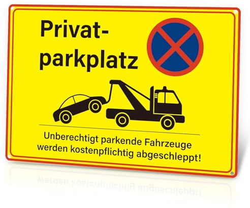 Parken Verboten Schild, 30 x 20 cm Privatparkplatz Schild Aluminium | Privatgrundstück Warnschild mit Trägerkleber, Unberechtigt parkende Fahrzeuge werden kostenpflichtig abgeschleppt (Gelb)