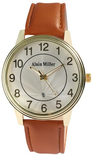 Excellanc Alain Miller Herren Armbanduhr aus Kunstleder in Gold, in Einer Länge von 24.5 cm, Klassisches Design für jeden Mann