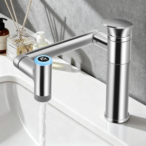 Rubinetto per bagno con display della temperatura, miscelatore per lavabo girevole a 1080°, rubinetto Smart Temperature con display LED della temperatura, rubinetto monocomando per cucina e bagno