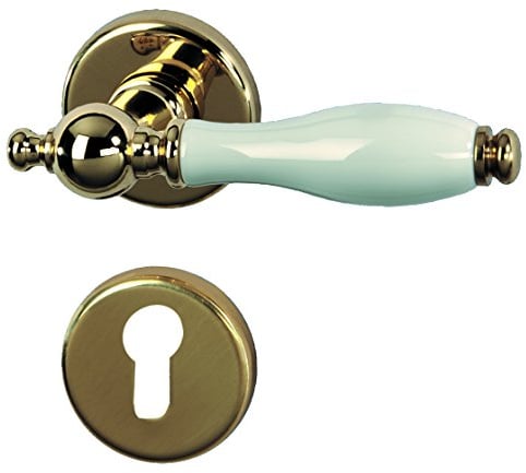 Alpertec 32218473 Nany-R Porzellan Weiss Messing poliert PZ Drückergarnitur Türdrücker Türbeschläge Neu, für Wohnungseingangstüren beidseitig Drücker