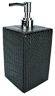 SIGNATURE HOME COLLECTION AP-196-A03 Seifenspender, Kunstleder, schwarz, 7,5 x 7,5 x 18 cm