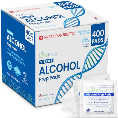 Care Touch Lot de 400 lingettes alcoolisées stériles Taille moyenne 2 épaisseurs