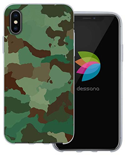 dessana Camouflage transparente Schutzhülle Handy Case Cover Tasche passend für Apple iPhone X Tarnfarbe Grün