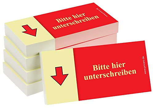 PRICARO Haftnotizen Bitte hier unterschreiben, Pfeil unten, rot, 100 Blatt, 5 Stück
