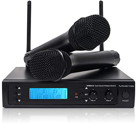 Sound Town 200-Channel Professional UHF Wireless Microphone System with 2 Handheld Mics, for Church, Business Meeting, Outdoor Wedding and Karaoke