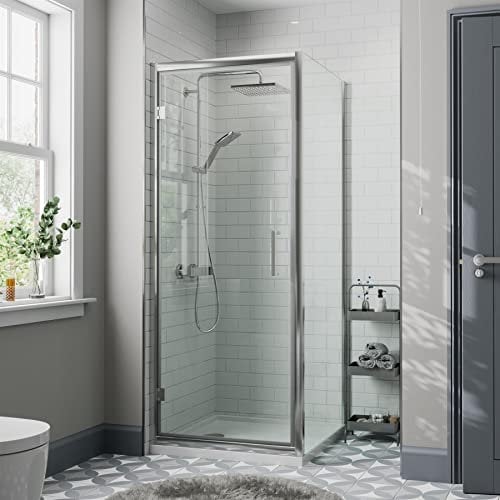 Diamond® 900 x 900mm Hinged Shower Enclosure Door Screen for Wet Room Cubicle Enclosures, 8mm Toughened Safety Glass, Framed, Polished Chrome