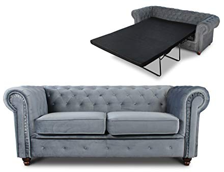 Schlafsofa Chesterfield Asti Bis 2-Sitzer, Sofa mit Schlaffunktion, Couch 2-er, Couchgarnitur, Sofagarnitur, Holzfüße, Glamour (Grau (Velvet 10))