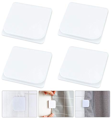 Favengo 4 PCS Duschvorhang Clips Plastik Selbstklebend Duschvorhang Klammern Wand Clips Duschvorhang Weiß Duschvorhang Clips Anti Splash Dusch Vorhang Klammer Ohne Bohren Stop Protect Clips Badezimmer