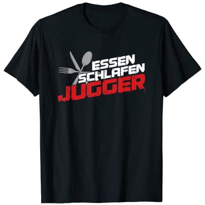 Essen Schlafen Jugger Jugg Schild Kurzpompfe Q-Tip Geschenk T-Shirt