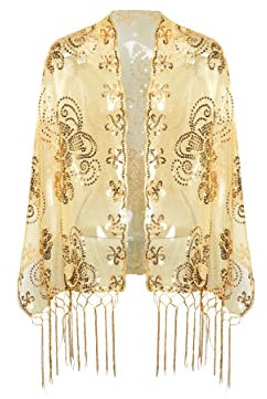 Coucoland 1920s Stola Damen Schmetterling Muster Retro Schal Umschlagtücher für Abendkleid Vintage Hochzeit Damen Schulter Bedeckung 20er Jahre Stil Gatsby Kostüm Accessoires (Gold)