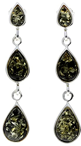 SilverAmber Jewellery UK - 925 Sterling Silber mit baltischer Grüner Bernstein - baumelnde Ohrringe - GL150G