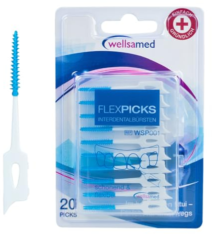wellsamed FlexPicks 20 Stück Interdentalbürsten mit flexiblen Gummiborsten, zur effektiven Reinigung der Zahnzwischenräume