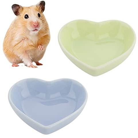 2 Pcs Heart‑Shaped Ceramic Bowl for Dwarf Syrian Hamster Gerbil Rat