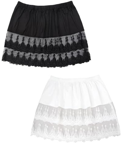 MYDUOLIA Lace Shirt Extender for Women Plus Size Underskirt Elastic Waist Half Slip Mini Skirts