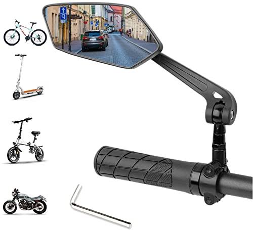 Fahrradspiegel Rückspiegel große Spiegelfläche schlagfestes Echtglas Fahrradspiegel für Lenker mit allen Modellen Einstellbar klappbar 360 Drehbar (links)