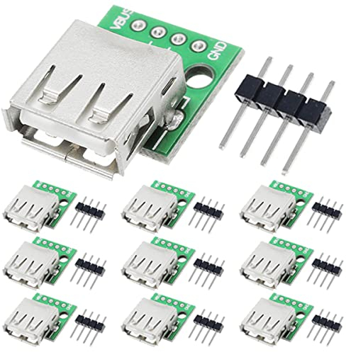 DAOKAI 10 Pcs USB Type A Femelle vers Adaptateur DIP 2.54mm 4 Broches USB 2.0 Type A Prise vers Convertisseur DIP Carte de Déploiement pour DIY Alimentation avec Embase 40 Broches