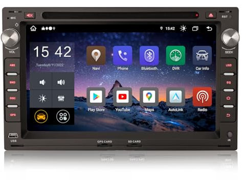 Erisin 8-Core 8GB RAM+128GB ROM Android 13 Car Stereo Bluetooth with Sat Nav for VW Golf 4 Passat B5 Polo Jetta Lupo T5 Skoda Octavia Seat Ibiza 6L GPS CarPlay Android Auto DAB+ WiFi 4G DSP DVR RDS FM