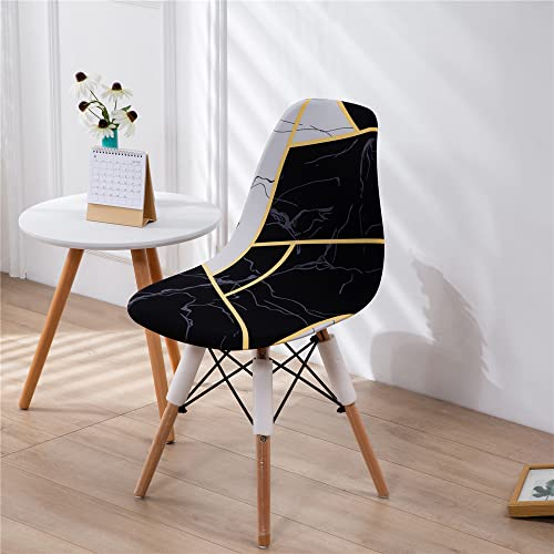Highdi Schalenstuhl Bezug, Stretch Stuhlhussen Bezug Stilvolle Muster Esszimmerstühle Elastischer Abnehmbar Waschbar Universal Stuhlbezug Wohnzimmer Büro Küchenstühle Husse (Schwarzer Marmor,6PCS)