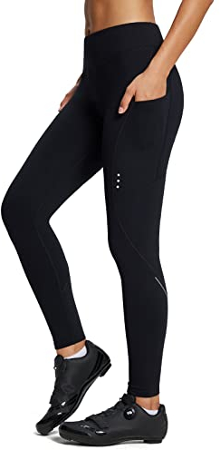 baleaf Fahrradhose Damen Winter Wasserdicht Thermo Radhose Damen Fleece Gefüttert Winddicht Fahrradhose Lang 4D Gepolstert mit Tasche Schwarz S