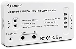 Gledopto ZIGBEE3.0 + 2,4 G Mini ultradünner LED-Streifen-Controller WW/CW (kaltweiß und warmweiß) DC5 – 12 – 24 V kompatibel mit Tuya Smart Life Amazon Echo Plus und anderen ZIGBEE3.0-Gateways
