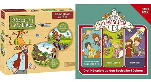 Pettersson und Findus: Doppel-Box Findus erklärt die Welt: In der Natur mit Pettersson und Findus + Tiere entdecken in Wald und Wiese & Die Schule der magischen Tiere – 3CD Hörspielbox Vol. 1