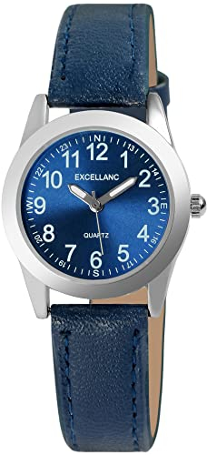 Excellanc Damen-Uhr Kunstleder Dornschließe Leuchtzeiger Analog Quarz 1900289 (blau)