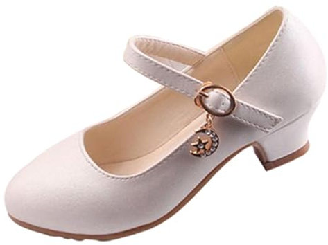New front Scarpe Eleganti per Ragazze Scarpe col Tacco per Bambine Pelle Verniciata Suola Antiscivolo Feste di Compleanno Feste a Tema Abito da Principessa Estate Bianco 28
