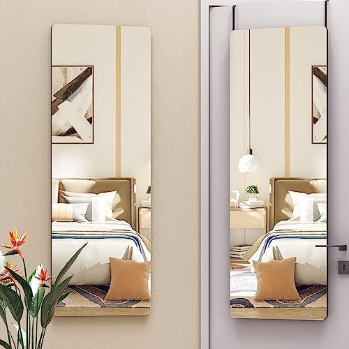 Hasipu Door Mirror Full Length, 120 x 40cm Full Body Over The Door Hanging Wall Mounted Mirror for Bedroom, Living Room, Cloakroom, Round Black