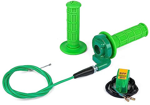 PUCKY New 7/8 22mm Twist Throttle Accelerator Handle Grips and Cable Set with Kill On Off Switch for 50cc 110cc 150cc 250cc Mini Bike ATV Quad Pit Bike Dirtbike (Green)