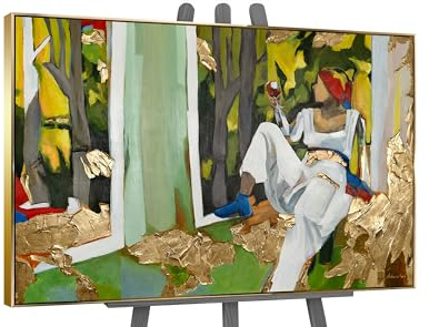 YS-Art Abstrakt Acryl Gemälde auf Leinwand Inspiration handgemalt Wandbilder Wohnzimmer modern Wohndekor Frau mit Wein Bild echte Kunst 140x100 cm