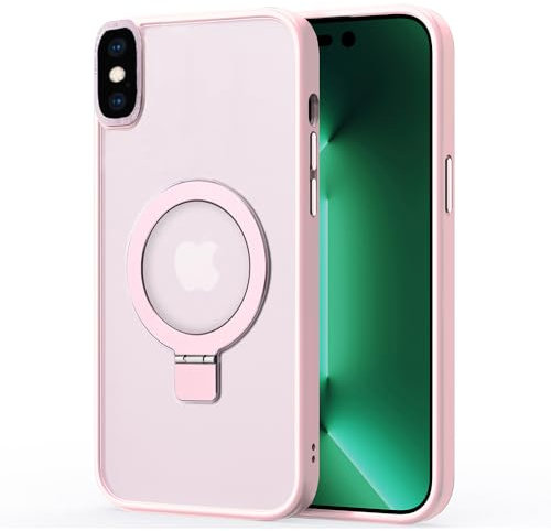 Magnetico Cover Compatibile con iPhone XS MAX,Traslucida Matte Sottile Custodia con Supporto ad Anello,Pink