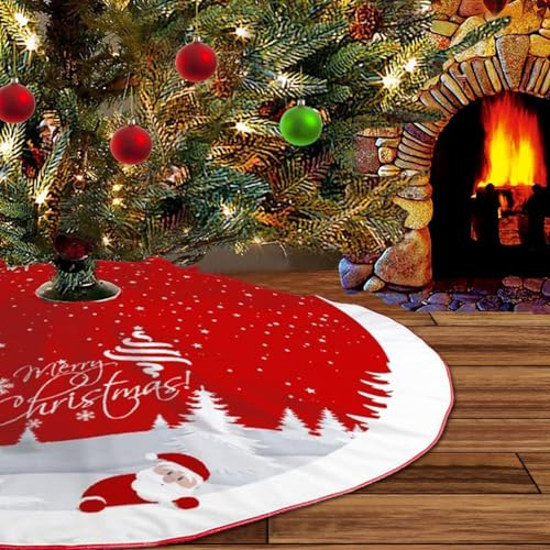 IHCEMIH Weihnachtsbaum Decke Christbaumdecke Rock Rot Groß Teppich Rund Schneeflocke Weihnachtsmann Weihnachtsbaumständer Abdeckung Weihnachtsdeko Weihnachtsbaumdecke Tannenbaum Unterlage 90cm