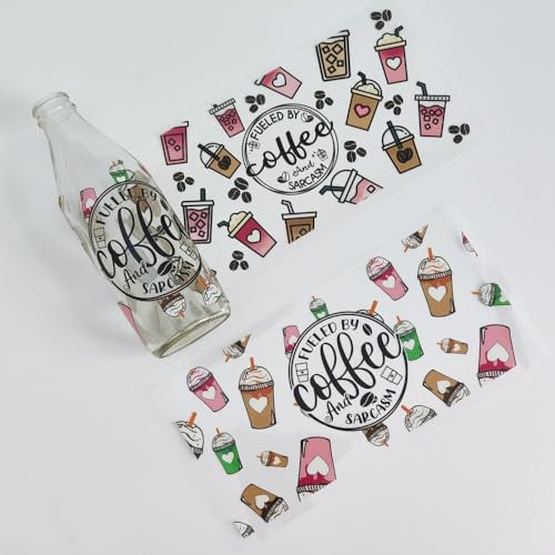 Etncy Life Tasse Wrap Transfer Aufkleber Kaffee Cup Theme Uvdtf Cup Wraps für 16 oz Glas Tassen Holz DIY Handwerk (Style1-2Pcs)