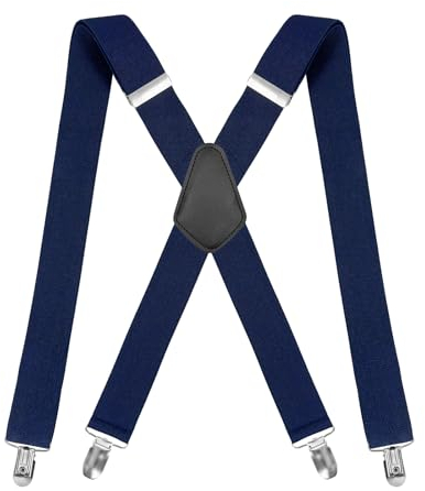 Clundoo Tirantes Hombre, 35mm Ancho Tirantes para Pantalones Hombre con Clips Extra Fuerte, Elegante Retro X Forma Tirantes Caballero Adjustable, Accesorio Traje Hombre de Business Fiesta Boda (Azul)