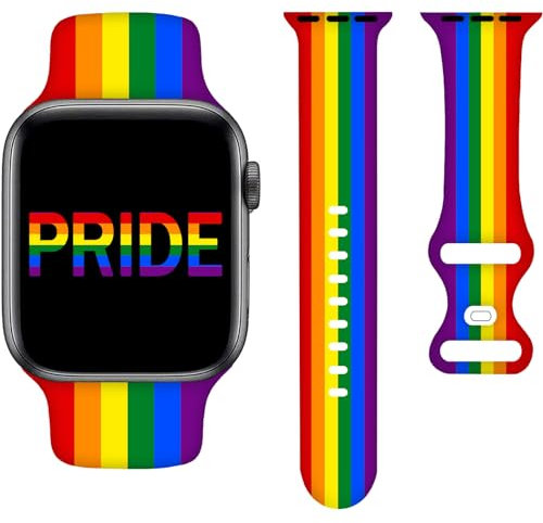 Rainbow Pride Bands Compatible with Apple Watch Band 42MM 44MM 45MM, Silicone Strap Wristbands Compatible with iWatch Bands Series SE 7 6 5 4 3 2 1 for Women Men