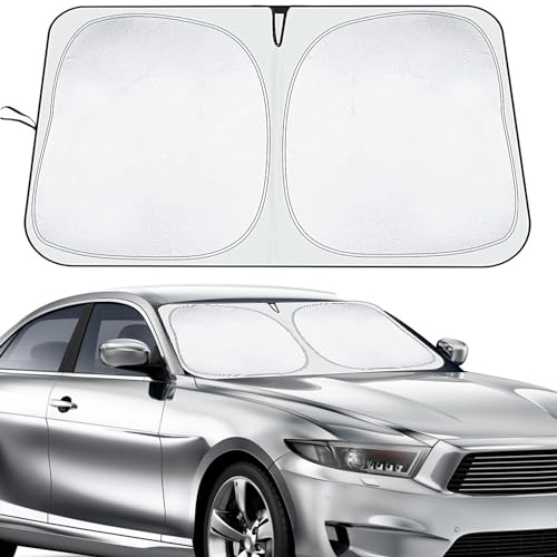 KEELYY Parasol Coche Delantero, 145 x 80 cm Parasol para Parabrisas Delantero Plegable, Universal Parasoles para Automóvil Protección Solar UV Parabrisas, Accesorios para Automóvil En Verano
