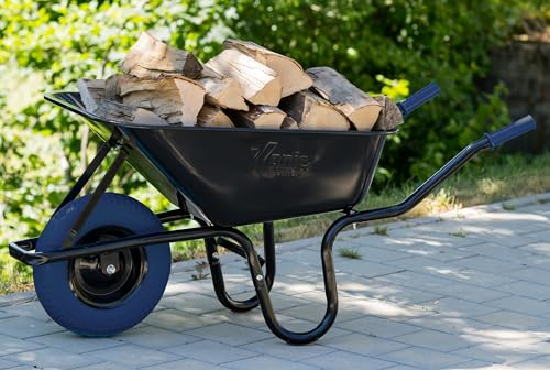 TIREX by xonic® Schubkarre mit Stahlfelge – Verzinkte Wanne bis 250kg/ 100l - Robuste Ausführung für Garten und BAU – Schieb-Karre mit PU Vollgummi-Rad (Dunkelblau-Schwarz)