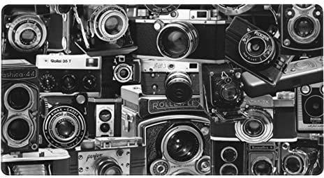 ZKTDJ Großes Vintage-Kamera-Mauspad mit genähtem Rand, rutschfeste Gummiunterseite, geeignet für Game-Player-Laptops und