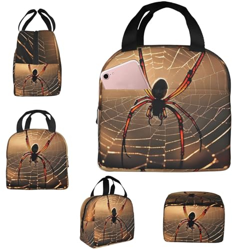 Lunchtasche für Männer und Frauen, isolierte Lunchbox, Spinnweben mit Spinne, Lunch-Tasche für die Arbeit, Lunchtasche mit Seitentaschen