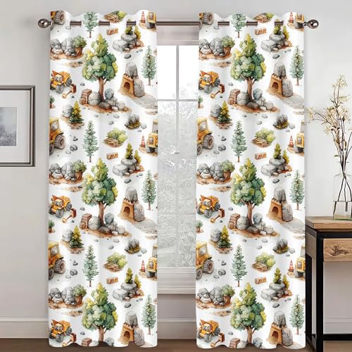 SHROUDEX Verdunklungsvorhänge Cartoon-Auto Gardinen, Traktor Vorhänge Blickdicht 3D Polyester Fenstervorhang Für Jungen Mädchen Kinderzimmer Schlafzimmer (1,100x140cm(2x50x140cm))