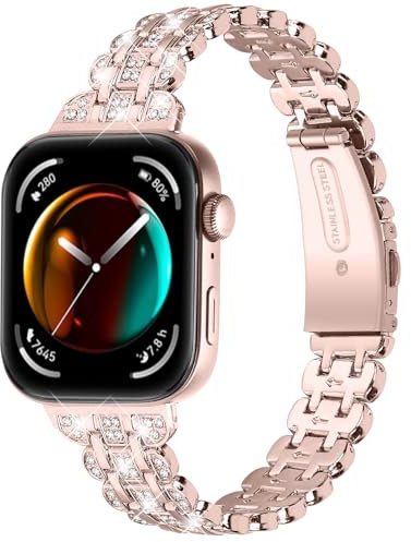 AsohsEN Cinturino in metallo compatibile con Huawei Watch Fit 3, regolabile, in acciaio inox, stile elegante, casual, cinturino di ricambio per Huawei Watch Fit 3, unisex, colore rosa