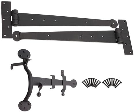 Infinity Decor Hand Forged Wrought Iron 15” (375mm) Penny End Tee Hinge with Suffolk Thumb Door Latch Beeswax Kit Ideal for Wooden Gate, Shed, Barn Door