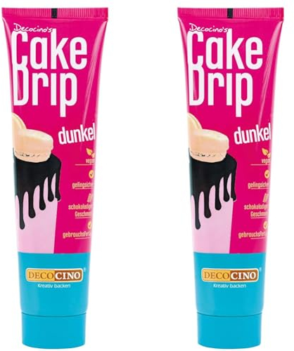DECOCINO Cake Drip Dunkel (90g) – schokoladiger Geschmack – vegan & gebrauchsfertig – Backdeko für Torten, Kuchen, Muffins, Cupcakes, Cake Melts, Cake Melts (Packung mit 2)